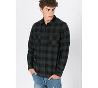 URBAN CLASSICS Camicia in Flanella a Maniche Lunghe da Uomo, Camicia Casual Lunga con Bottoni per Uomo, Vestibilità Regolare, Cotone Flanella, Colore: Nero/Grigio, Taglia: 5XL