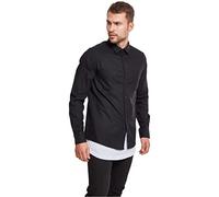 URBAN CLASSICS Camicia in Flanella a Maniche Lunghe da Uomo, Camicia Casual Lunga con Bottoni per Uomo, Vestibilità Regolare, Cotone Flanella, Colore: Nero, Taglia: S