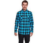 URBAN CLASSICS Camicia in Flanella a Maniche Lunghe da Uomo, Camicia Casual Lunga con Bottoni per Uomo, Vestibilità Regolare, Cotone Flanella, Colore: Nero/Tur, Taglia: S