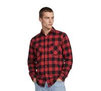 URBAN CLASSICS Camicia in Flanella a Maniche Lunghe da Uomo, Camicia Casual Lunga con Bottoni per Uomo, Vestibilità Regolare, Cotone Flanella, Colore: Nero/Rosso, Taglia: XXL