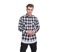 URBAN CLASSICS Camicia in Flanella a Maniche Lunghe da Uomo, Camicia Casual Lunga con Bottoni per Uomo, Vestibilità Regolare, Cotone Flanella, Colore: Nero/Bianco, Taglia: XL