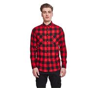 URBAN CLASSICS Camicia in Flanella a Maniche Lunghe da Uomo, Camicia Casual Lunga con Bottoni per Uomo, Vestibilità Regolare, Cotone Flanella, Colore: Nero/Rosso, Taglia: M