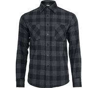 URBAN CLASSICS Camicia in Flanella a Maniche Lunghe da Uomo, Camicia Casual Lunga con Bottoni per Uomo, Vestibilità Regolare, Cotone Flanella, Colore: Nero/Grigio, Taglia: S