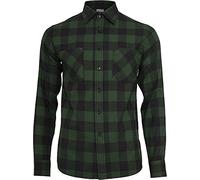 Urban Classics Checked Flannel Shirt Uomo Camicia in Flanella Nero/Verde Scuro L 100% Cotone Regular
