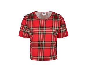 Urban Classics Damen Ladies AOP Tartan Short Oversized Tee Red/Blk, XS