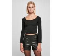 Urban Classics Donna Corta a costine con ampio scollo a V Longsleeve Nero 3XL Nero