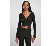 Urban Classics Donna Cropped Rib Wrapped Longsleeve Nero 3XL Nero