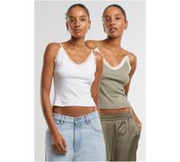 Urban Classics Donna Top in pizzo con scollo a V 2 pezzi TB7514A S Verde
