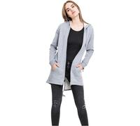 URBAN CLASSICS Felpa Lunga con Cappuccio da Donna, Cardigan Lungo con Zip a Coulisse, Felpa da Donna a Maniche Lunghe con Tasche, Maglione con Cappuccio, Colore grigio, taglia XL