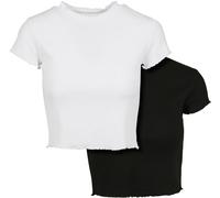 Urban Classics Female Shirt Ladies Cropped Rib Tee 2-Pack Black/White XS Nero