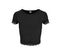 Urban Classics Ladies Cropped Lace Hem Tee T-Shirt, Nero, XXXXL Donna
