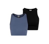 Urban Classics Ladies Cropped Rib Top 2 Pack Canottiera, Blu Vintage+Nero, XXL Donna