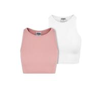 Urban Classics Ladies Cropped Rib Top 2 Pack Canottiera, Rosa Limona+Bianco, S Donna