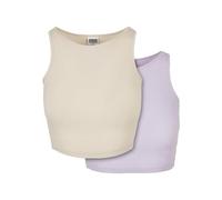Urban Classics Ladies Cropped Rib Top 2-Pack, T-shirt, Donna, Multicolore (Softseagrass+Lilac), L