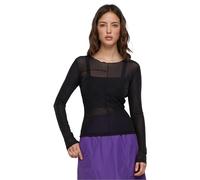 Urban Classics T-shirt manica lunga in mesh cuciture a vista Nero XXL donna