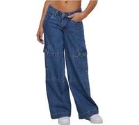 Urban Classics Ladies Low Waist Cargo Denim Pantaloni, Mid Indigo Washed, 42 Donna