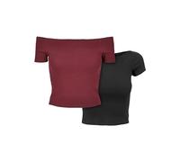 Urban Classics Ladies Off Shoulder Rib Tee 2-Pack, T-shirt, Donna, Multicolore (Redwine+Black), S