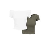 Urban Classics Ladies Off Shoulder Rib Tee 2-Pack, T-shirt, Donna, Multicolore (White+Olive), L