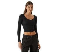 Urban Classics Ladies Organic Rib Jersey Wide Neck Longsleeve Donna Maglia Maniche Lunghe nero 3XL