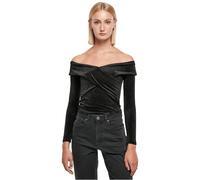 Urban Classics Ladies Velvet Rib Crossed Off Shoulder Longsleeve Black Taglia: S | Outlet | Donna | Nero