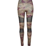 URBAN CLASSICS Leggings Donna Motivo Mimetico con Retina Trasparente, Camo Tech Mesh, Materiale Opaco - Pantaloni Sportivi, Taglia: S Colore redwood camo