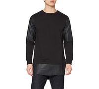 Urban Classics Long Zipped Leather Imitation Crewneck Felpa, Nero (Blk/Blk 17), Medium Uomo