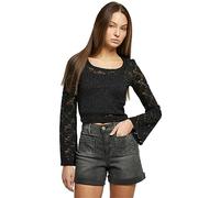 Urban Classics Maglia a Maniche Lunghe da Donna Cropped Lace T-Shirt, Nero
