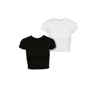 Urban Classics Maglietta Corta da Donna a Costine, Confezione da 2 T-Shirt, Nero e Bianco