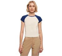 Urban Classics Maglietta da Baseball da Donna, Elasticizzata, Stile retrò T-Shirt, Bianco Sabbia/Blu Spaziale, M