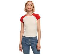 Urban Classics Maglietta da Baseball da Donna, Elasticizzata, Stile retrò T-Shirt, Sabbia Bianca/Hugered, M