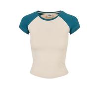 Urban Classics Maglietta da Baseball da Donna, Elasticizzata, Stile retrò T-Shirt, Bianco Sabbia/Jasper, XS