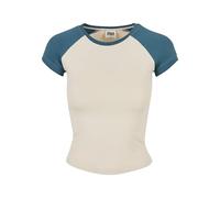 Urban Classics Maglietta da Baseball da Donna, Elasticizzata, Stile retrò T-Shirt, Bianco Sabbia/Jasper, XS
