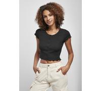 Urban Classics Maglietta da donna Donna Cropped Button Up Rib Tee Nero XS Nero