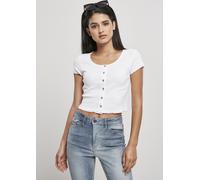 Urban Classics Maglietta da donna Donna Cropped Button up Rib Tee White XS Bianco