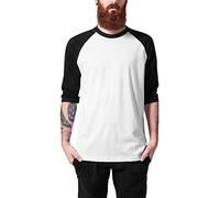 URBAN CLASSICS Maglietta da Uomo con Manica a Tre Quarti, Scollo Totondo, in Cotone, Lunghezza Regolare, Stile Casual, Colore: Bianco/Nero, Taglia: 4XL