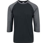 URBAN CLASSICS Maglietta da Uomo con Manica a Tre Quarti, Scollo Totondo, in Cotone, Lunghezza Regolare, Stile Casual, Colore: Nero/Grigio, Taglia: S