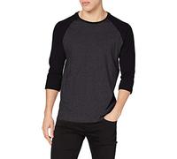 URBAN CLASSICS Maglietta da Uomo con Manica a Tre Quarti, Scollo Totondo, in Cotone, Lunghezza Regolare, Stile Casual, Colore: Grigio/Nero, Taglia: S
