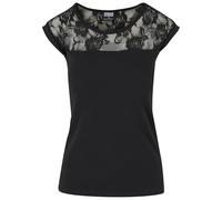 URBAN CLASSICS Maglietta Donna a Maniche Corte con Inserti in Pizzo con Motivo Floreale, Maglietta Elegante in Cotone, Colore Bianco / Nero, Taglie XS - XL