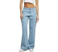 Urban Classics Pantaloni Cargo da Donna a Vita Alta, Dritti, in Denim, Lighter Washed, 34