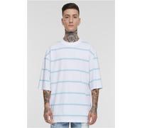 Urban Classics - T-shirt a righe moderne con maniche oversize bianco/blu oceano - L
