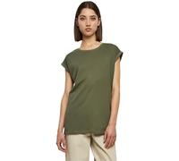 URBAN CLASSICS t-shirt da Donna con Manica Arrotolata, Maglietta a Maniche Corte da Donna in Cotone, Tee Shirt con Scollo Rotondo e Spalle Arrotondate, Colore: Verde Oliva, Taglia: M