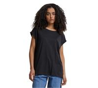 URBAN CLASSICS t-shirt da Donna con Manica Arrotolata, Maglietta a Maniche Corte da Donna in Cotone, Tee Shirt con Scollo Rotondo e Spalle Arrotondate, Nero Ciliegia, XS