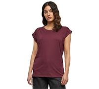 Urban Classics T-shirt da donna manica arrotolata in cotone, scollo rotondo – Rosso Ciliegia L