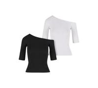 Urban Classics Tb7096a-ladies Organic Asymmetric Rib Tee 2-Pack T-Shirt, Nero e Bianco, S Donna