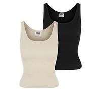 Urban Classics Ladies Organic Basic Rib Top 2 Pack Canottiera, Bianco Sabbia + Nero, XXXXXL Donna