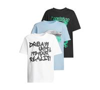 Urban Classics Uck7905b-t-shirt 3 Pack-Kurzarm-Teddy & Car & Graffiti T-Shirt, Nero+Bianco+Blu Baltico, 110/116 cm Bambini e Ragazzi