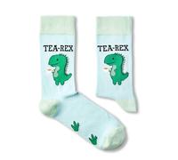 Urban Eccentric Tea-Rex Socks - Calzini divertenti con dinosauri con tazza di tè, idea regalo per gli amanti del tè e i fan dei dinosauri, taglia 38-46, unisex