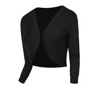 Urban GoCo Donna Bolero Lavorato a Maglia a Bottoni Coprispalle Cardigan con Manica 3/4 Scollo a V (S, 2 Nero)