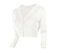 Urban GoCo Donna Bolero Lavorato a Maglia a Bottoni Coprispalle Cardigan con Manica 3/4 Scollo a V (S, Bianco)