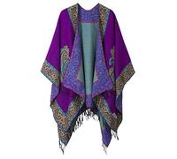 Urban GoCo Donna Retro Poncho Scialle Gilet Mantello Cardigan con Nappa Oversize Scialle Poncho (Taglia unica, 2 Viola)